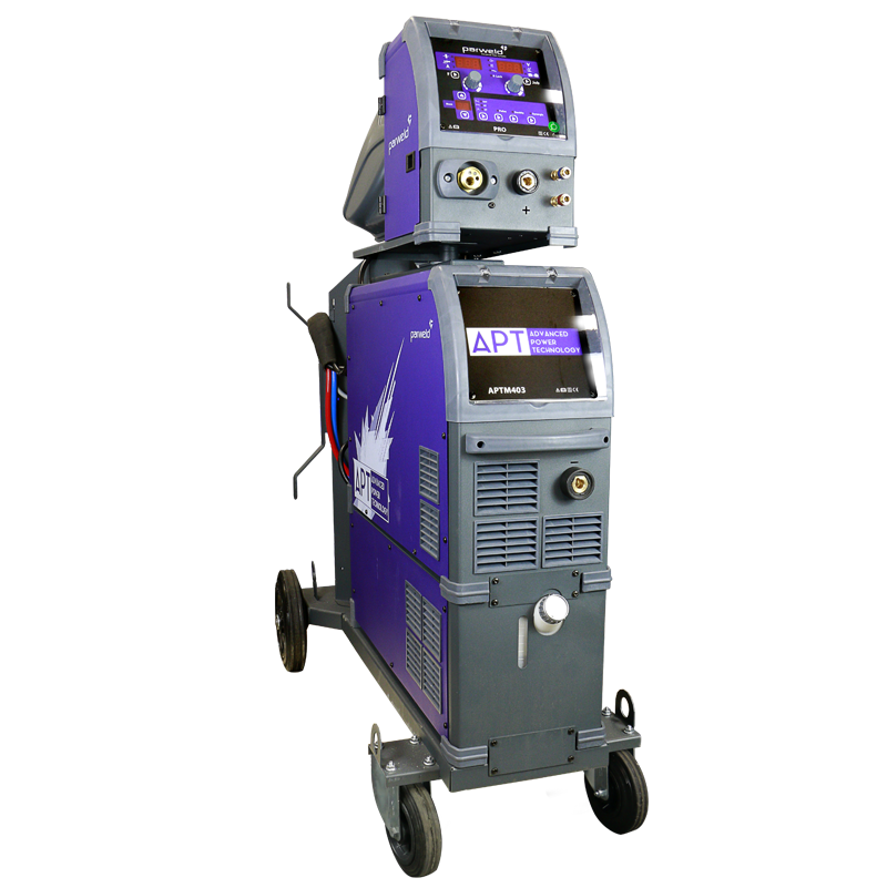 Advanced Power Technology 403S Pulse MIG Welding Power Source Machine and Water Cooler on Trolley