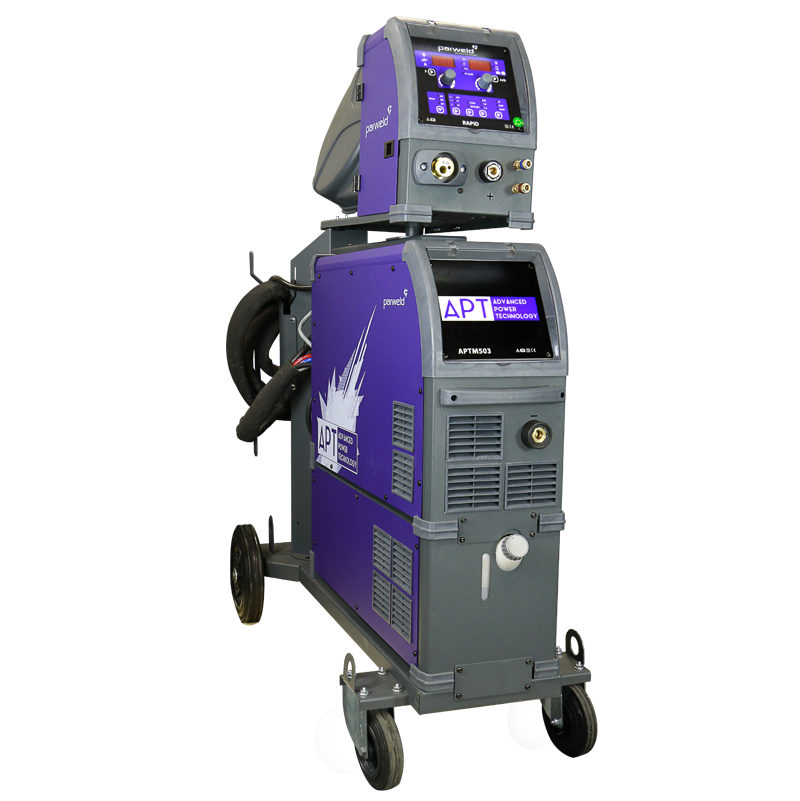 Advanced Power Technology 503S Pulse MIG Welding Power Source Machine and Water Cooler on Trolley